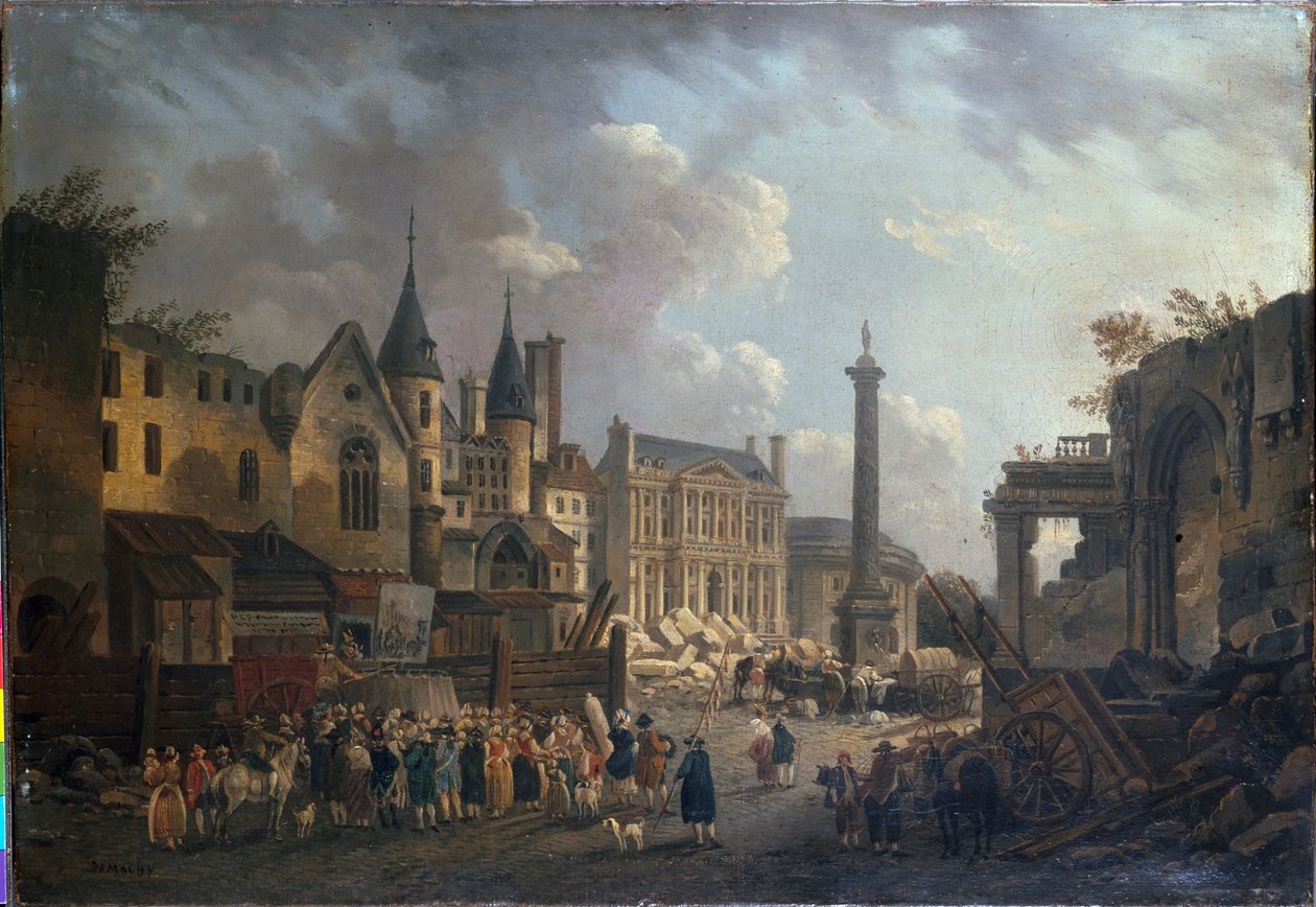Dyrskue ved et imaginært vejkryds i Paris, ca. 1770 (olie på lærred) af Pierre-Antoine Demachy