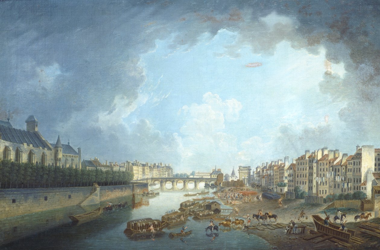 Ærkebiskoppens stift, Tournelle-broen og Port Saint-Bernard set fra rådhuset i Paris af Pierre Antoine Demachy af Pierre Antoine Demachy