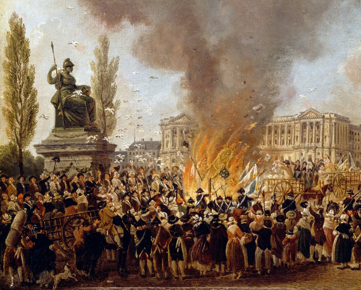 Fejringen af enhed, ødelægger monarkiets emblemer, Place de la Concorde af Pierre Antoine Demachy