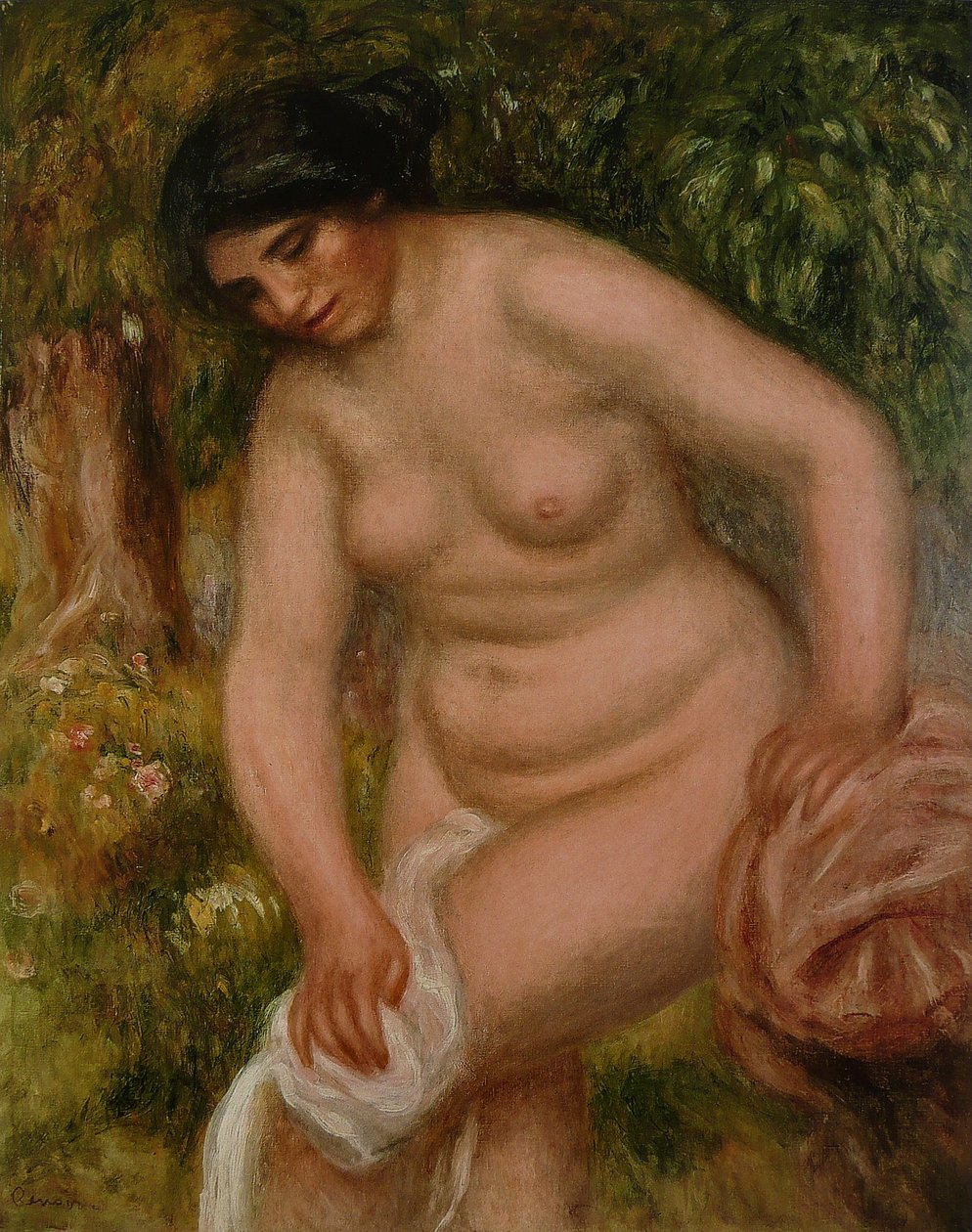 Brunetten Bather Gabrielle tørrer af Pierre Auguste Renoir