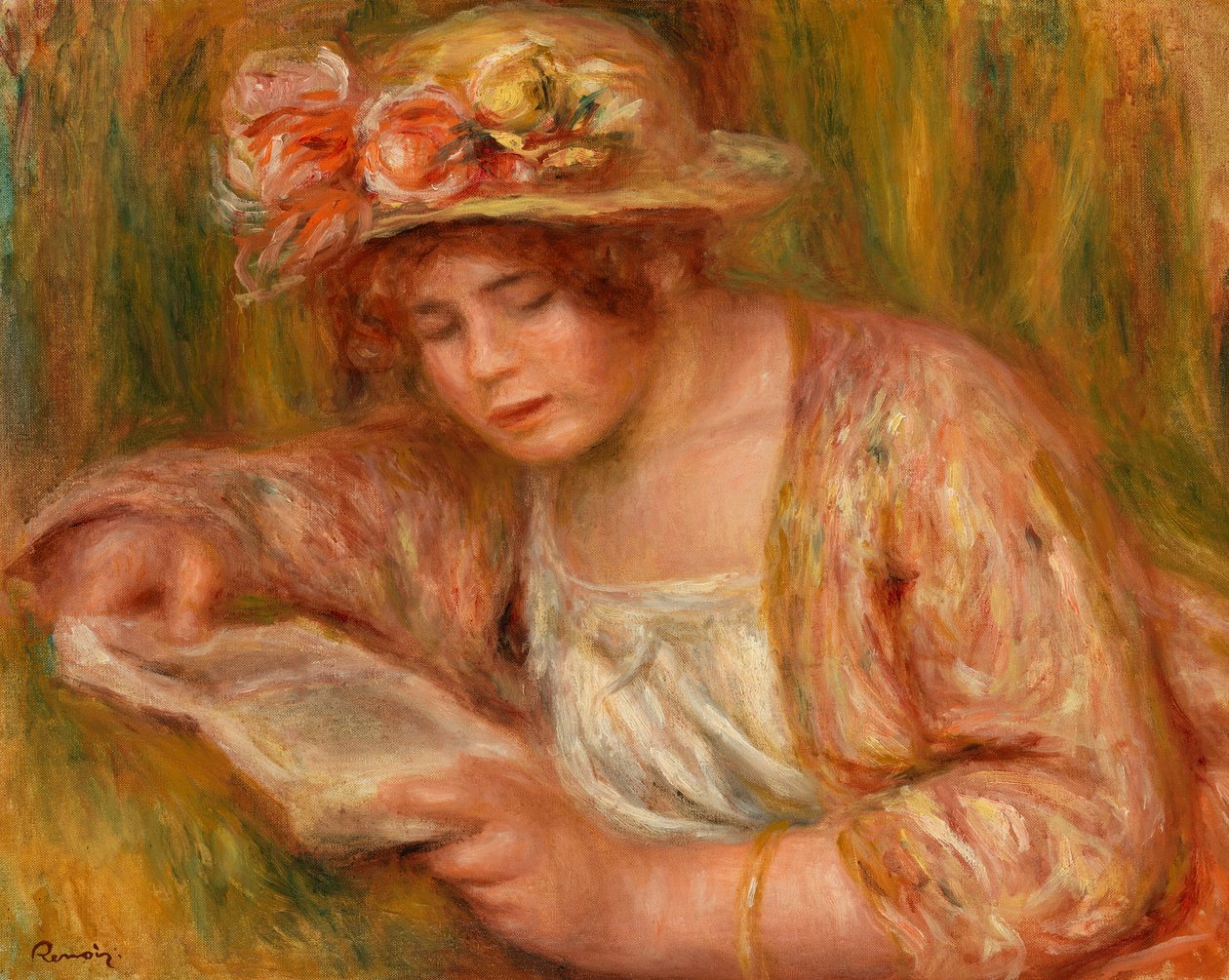 Andrée i hat, læsning af Pierre-Auguste Renoir