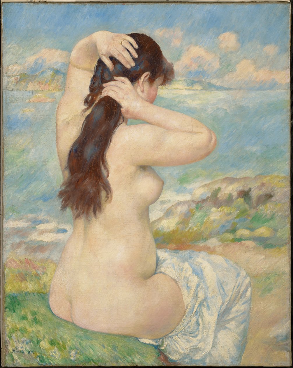 En badende, der ordner sit hår af Pierre-Auguste Renoir