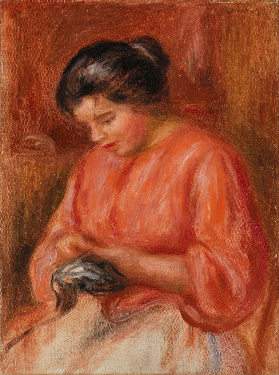 Pige Darning af Pierre-Auguste Renoir