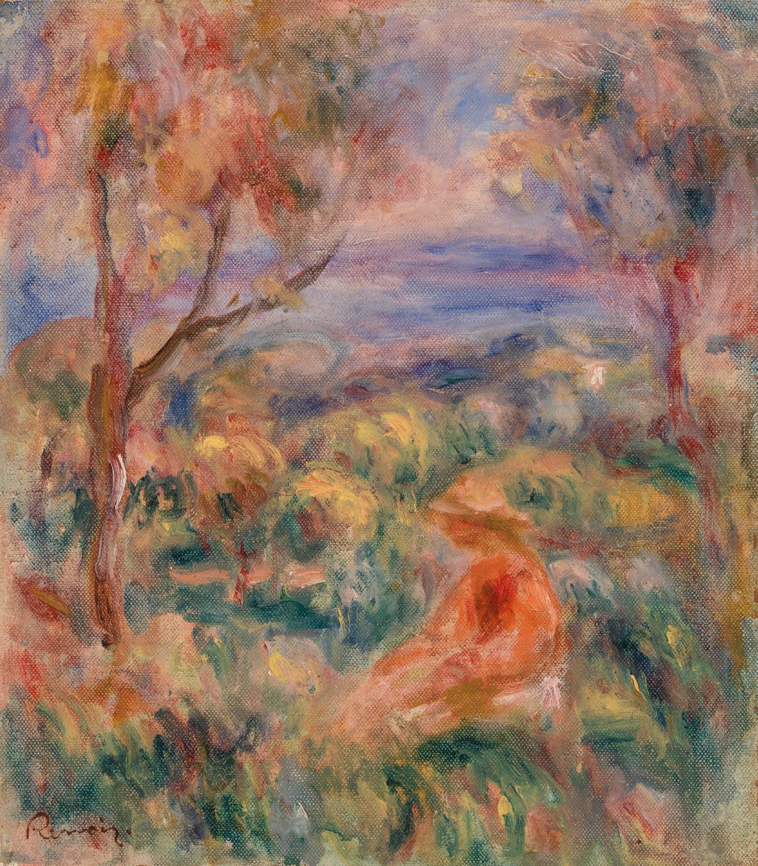 Siddende kvinde med havet i det fjerne (Femme assise au bord de la mer) af Pierre-Auguste Renoir