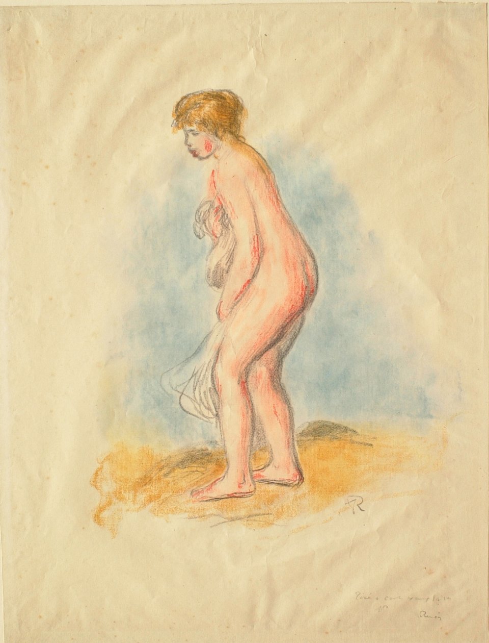 Stehende weibliche Badende af Pierre-Auguste Renoir