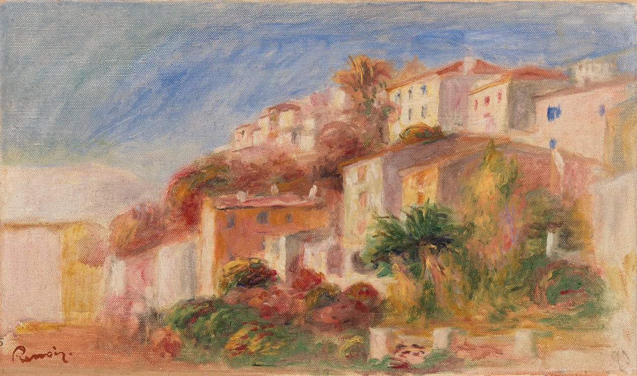 Udsigt fra haven til posthuset, Cagnes af Pierre-Auguste Renoir