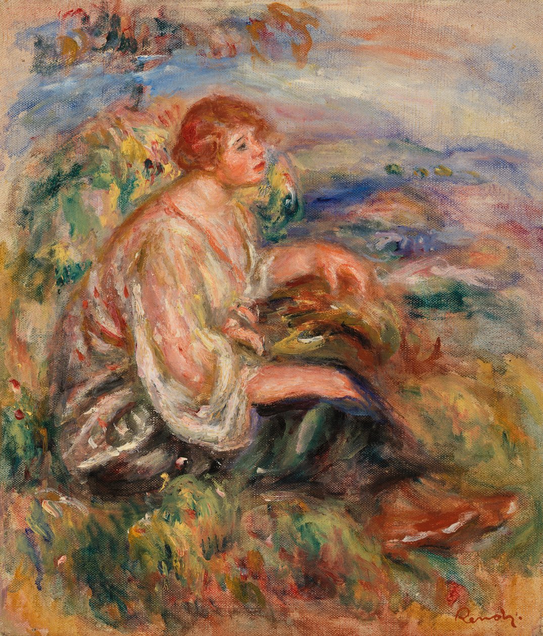 Kvinde i tylbluse og sort nederdel af Pierre-Auguste Renoir