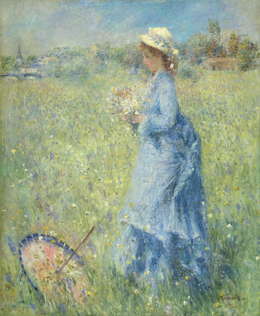 Kvinde, der plukker blomster af Pierre-Auguste Renoir