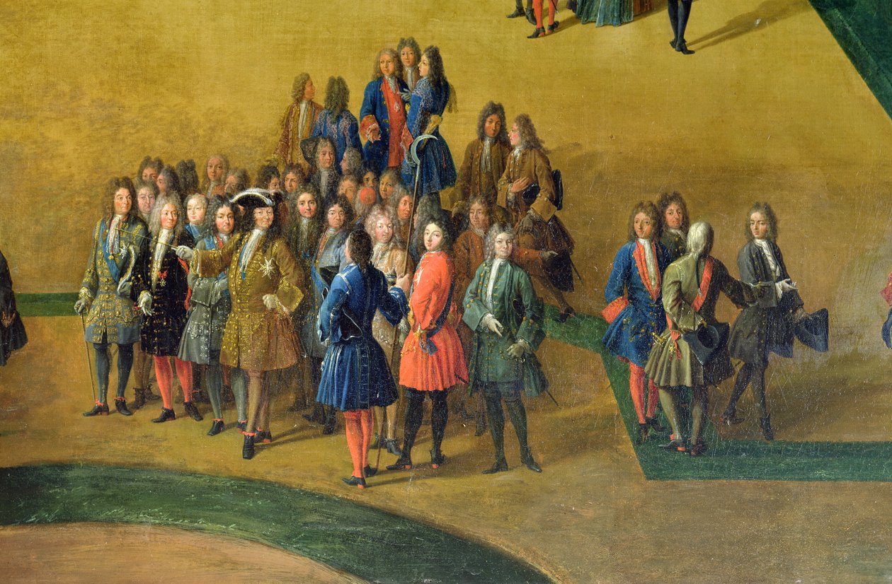 Se Grove of the Baths of Apollo i Versailles haver detalje af Louis XIV, 1713 olie på lærred af Pierre Denis Martin