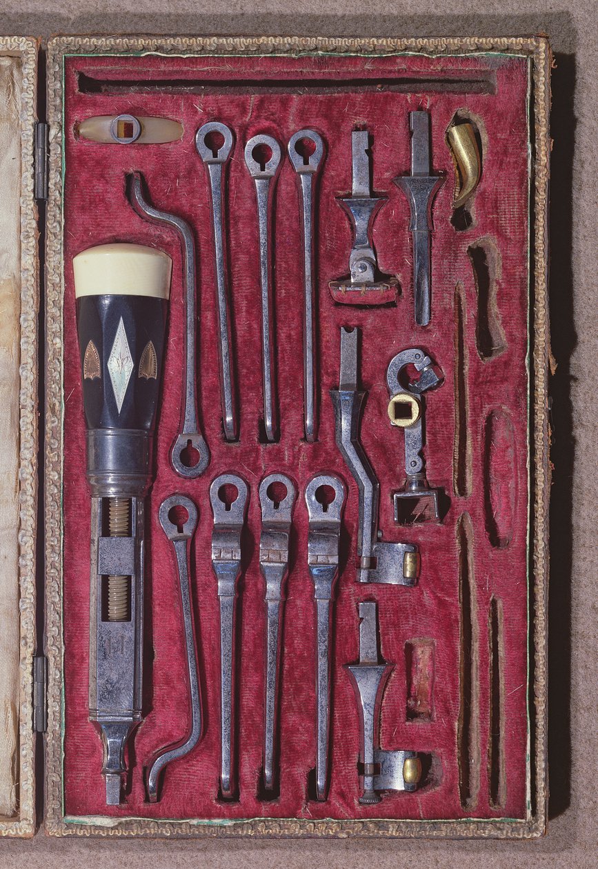 Sæt med tandlægeinstrumenter, tidligt 19. århundrede (metal og elfenben) af Pierre Francois Grangeret