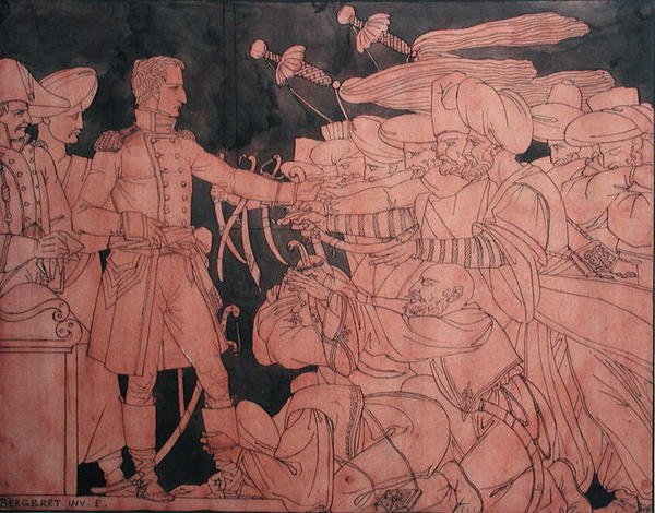 Napoleon I (1769-1821) modtog de egyptiske lederes overgivelse under den egyptiske kampagne, forberedende design til en vase (gouache på papir) af Pierre Nolasque Bergeret