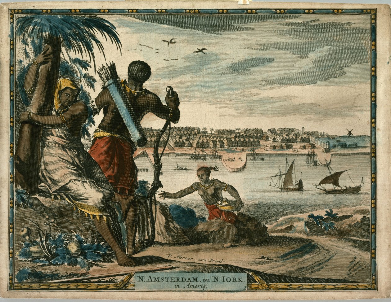 N. Amsterdam, ou N Iork i Ameriq., ca. 1700 (håndfarvet gravering) af Pierre  Mortier