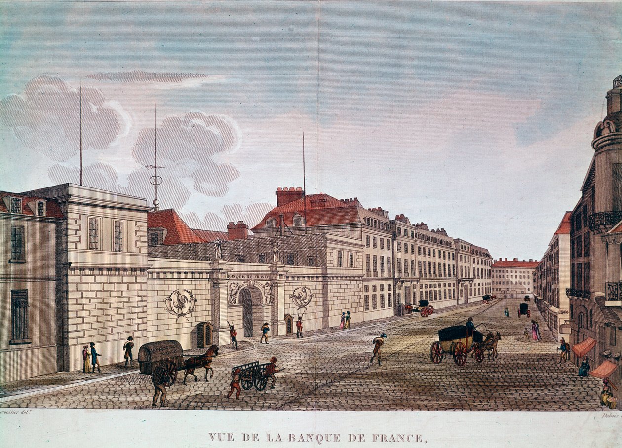 Bank of France fra Rue Croix-Petits-Champs i Paris (gravering af Pierre (after) Courvoisier