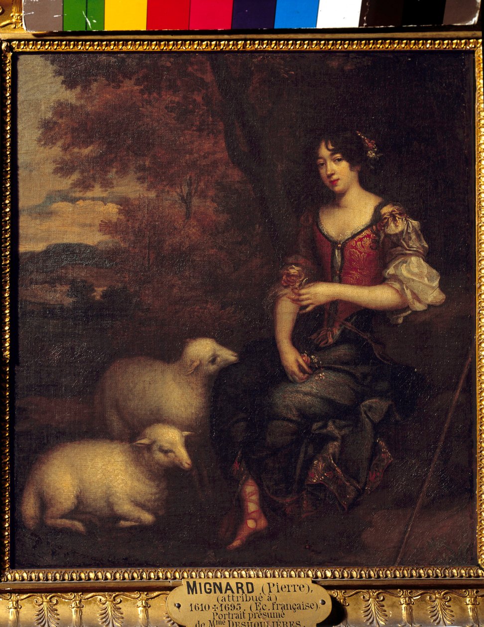 Formodet fuldlængde portræt af Madame Deshoulieres, Antoinette Ligier de La Garde (1637-1694) digter Maleri tilskrevet Pierre Mignard (1612-1695) 1600-tallet søn. 0,4x0,44 m Chantilly, Conde museum af Pierre (attr. to) Mignard