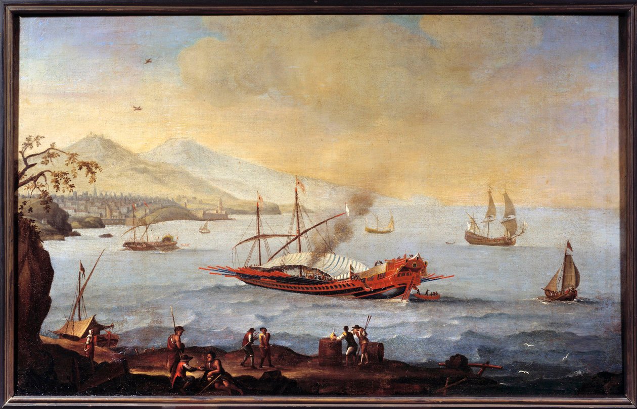 En galerie i havnen i Marseille Maleri af Ecole de Pierre Puget (1620-1694) af Pierre (school of) Puget