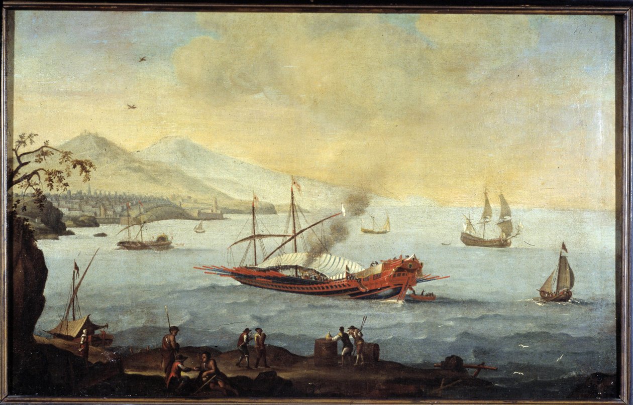 En galease i havnen i Marseille af Pierre (school of) Puget