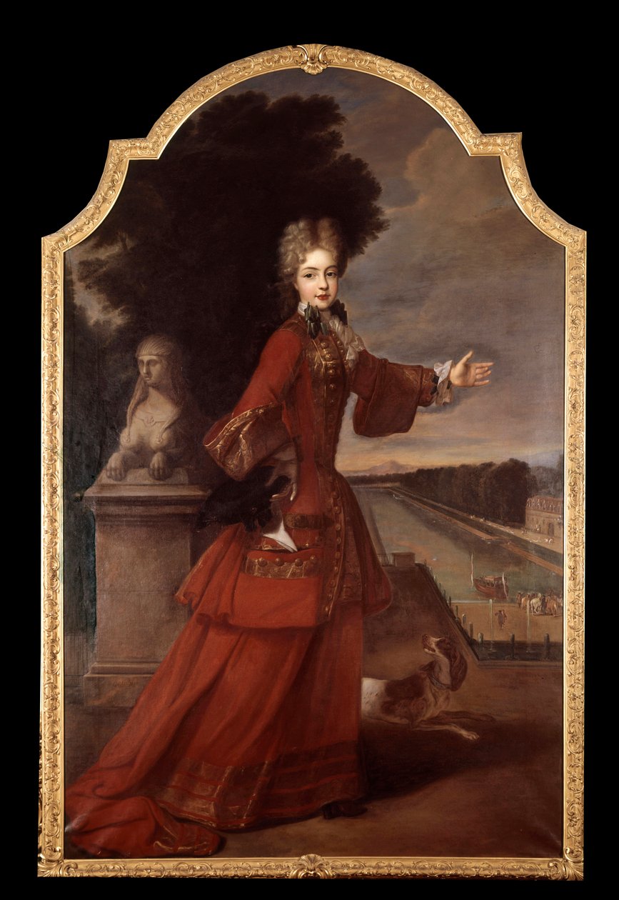 Portræt en pied af Marie Adelaide de Savoie, hertuginde af Bourgogne på slottet Fontainebleau (1685-1712) Dauphine de France. Maleri af Pierre Goberts værksted (1662-1744) af Pierre (studio of) Gobert