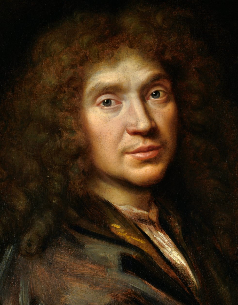 Detalje af "" Portræt af Moliere"" (1622-1673) Jean Baptiste Poquelin - Olie på lærred - Maleri fra Pierre Mignards skole (1612-1695) - Chantilly, Musee Conde af Pierre (studio of) Mignard