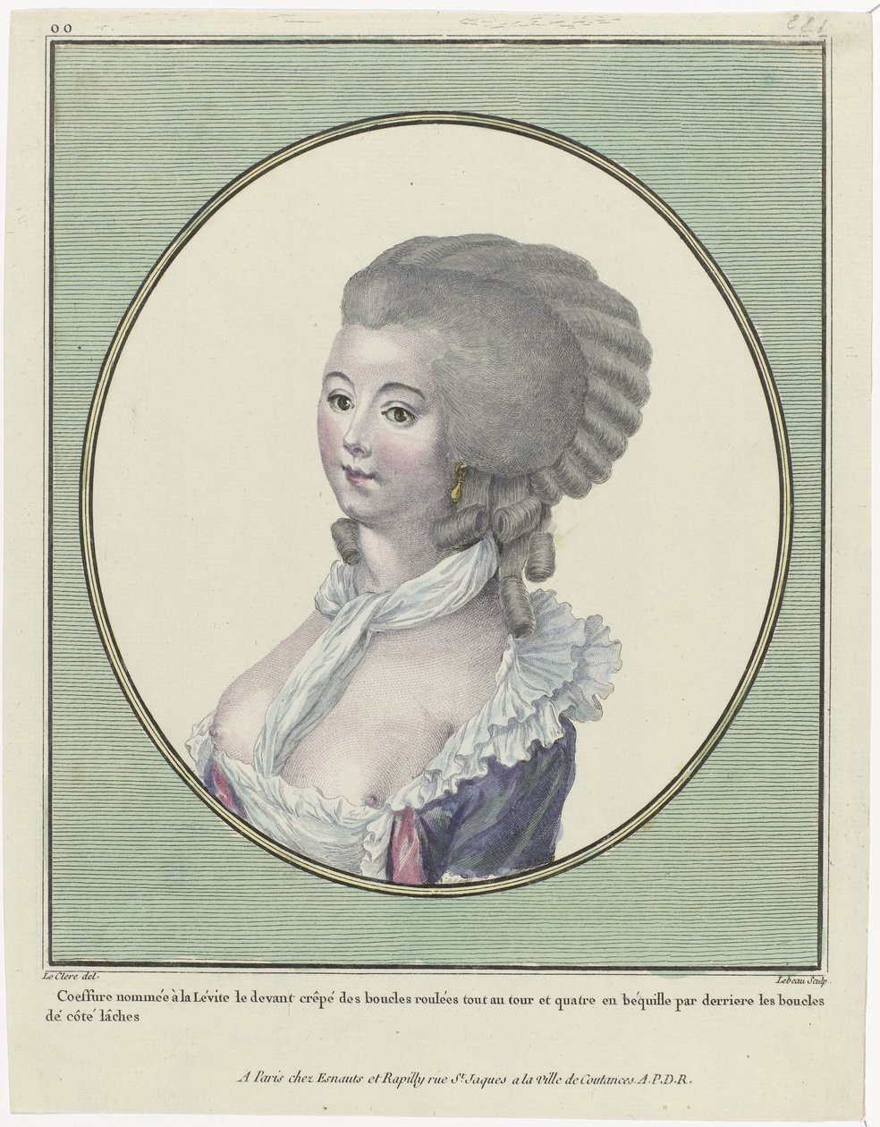 Gallerie des Modes et Costumes Français, 1781, oo 221: Coeffure opkaldt efter levitten (...) af Pierre Adrien Le Beau
