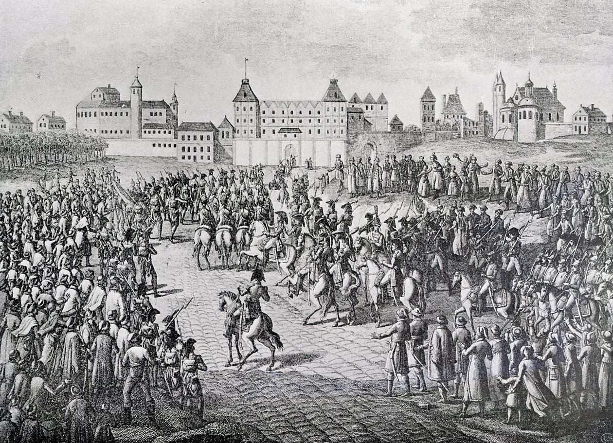 Franskmændenes triumferende indtog i Warszawa den 28. november 1806 af Pierre Adrien Le Beau