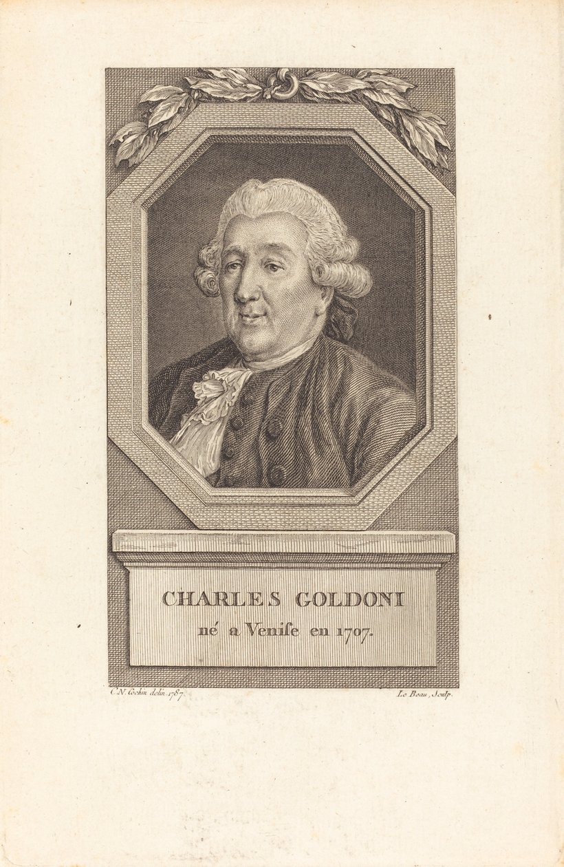 Charles Goldoni af Pierre Adrien Le Beau after Charles Nicolas Cochin II