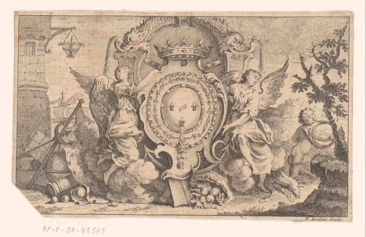 Allegorisk fremstilling med den franske krones våbenskjold af Pierre Alexandre Aveline
