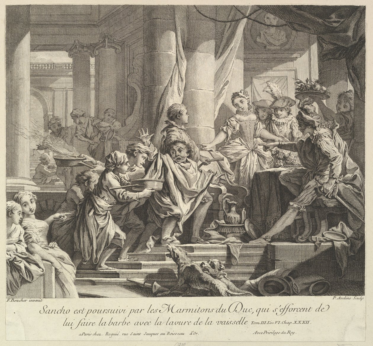 Sancho forfulgt af hertugens køkkendrenge, 1700-tallet. af Pierre Alexandre Aveline