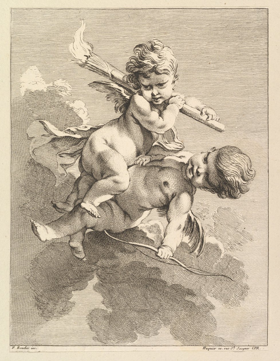 To amoriner, en med fakkel, en anden bue, 1727-60. af Pierre Alexandre Aveline
