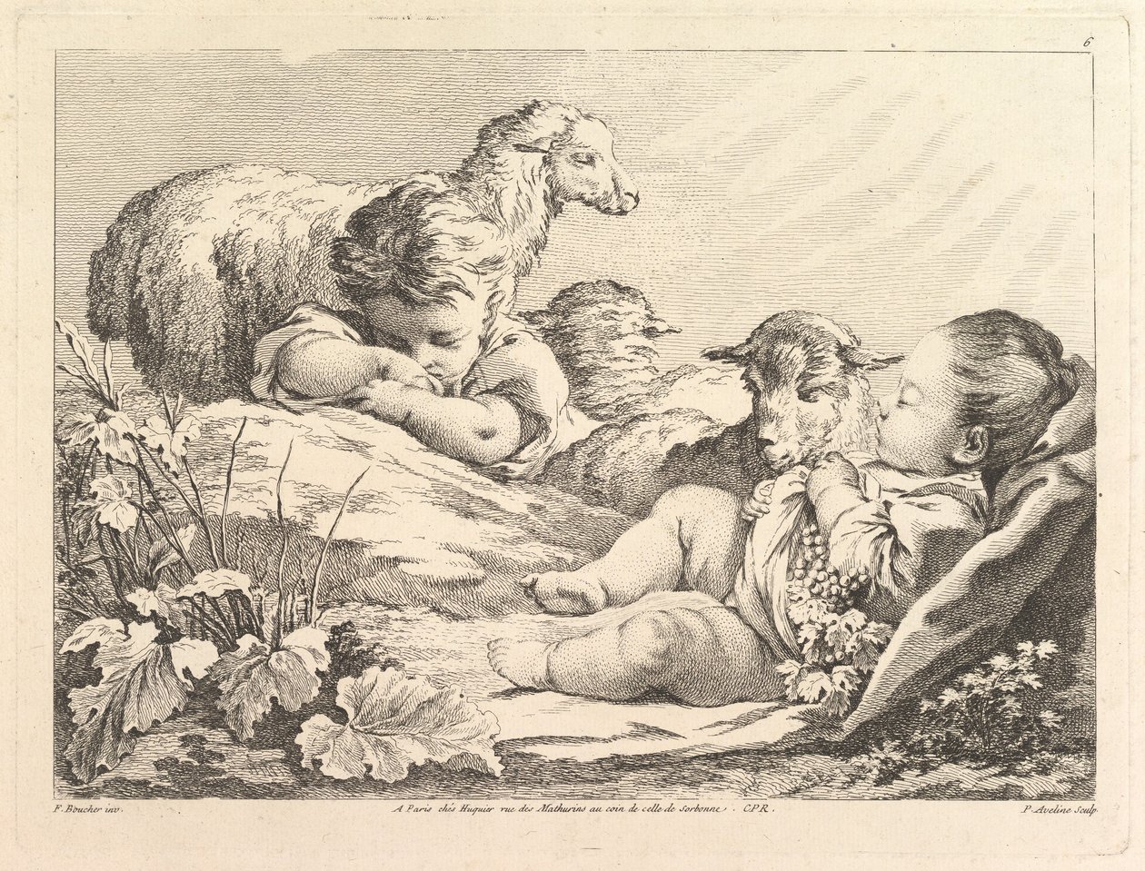 To sovende børn med tre får, 1700-tallet. af Pierre Alexandre Aveline