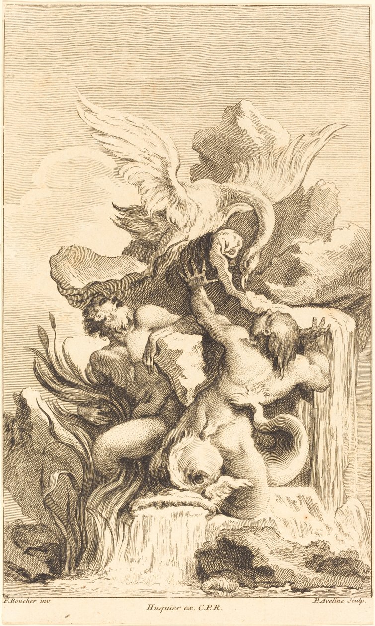 To tritoner og en svane af Pierre Alexandre Aveline after François Boucher