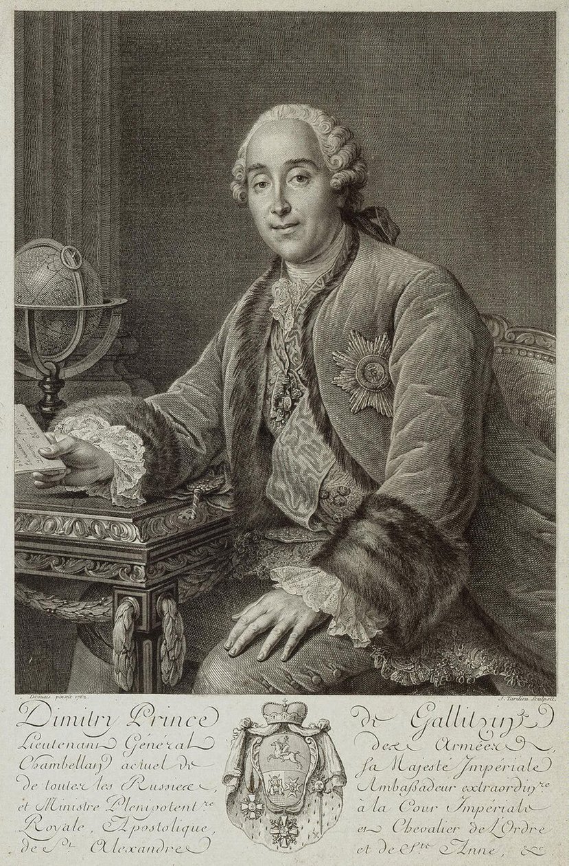 Portræt af prins Dmitrij Mikhailovich Golitsyn 1721-1793, 1762 af Pierre Alexandre Tardieu