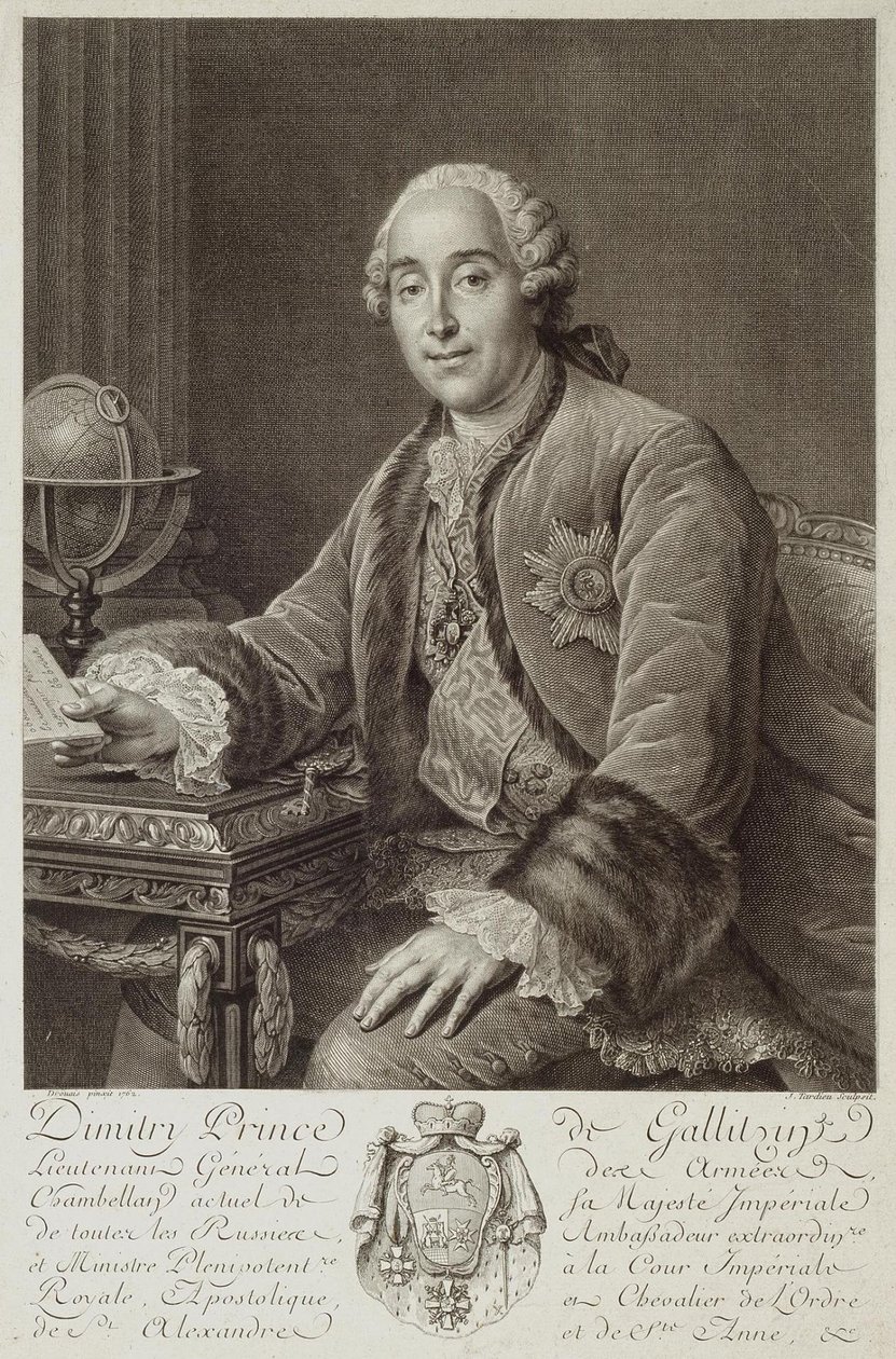 Portræt af prins Dmitrij Mikhailovich Golitsyn 1721-1793, 1762 af Pierre Alexandre Tardieu