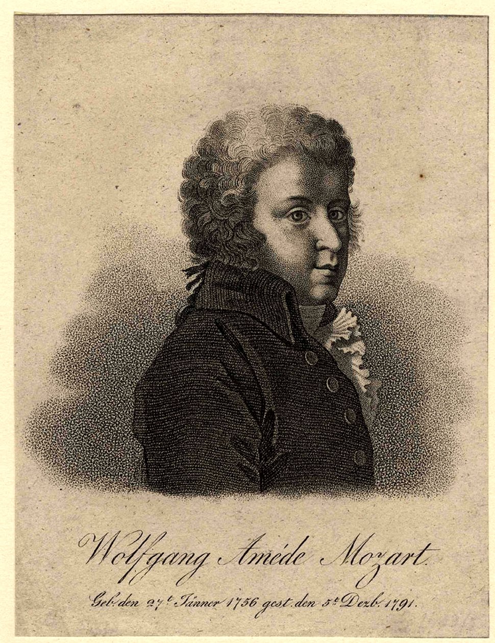 Portræt af komponisten Wolfgang Amadeus Mozart 1756-1791, efter 1824 af Pierre Alexandre Tardieu