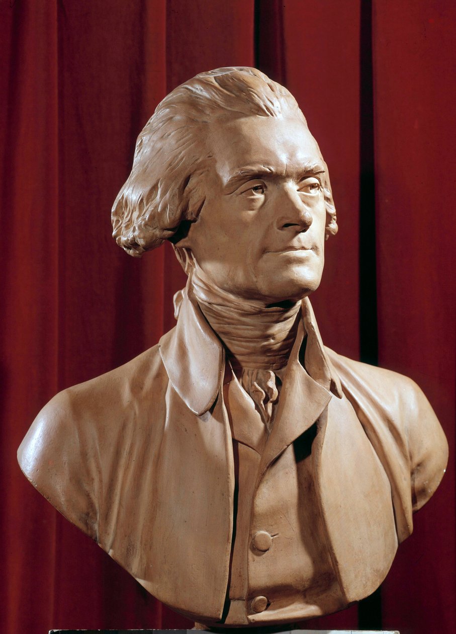 Buste af Thomas Jefferson (1742-1826) Præsident for USA Skulptur af Pierre Alexandre Wille (1748-1821) Blerancourt fra det 18. århundrede. Musee Franco American af Pierre Alexandre Wille