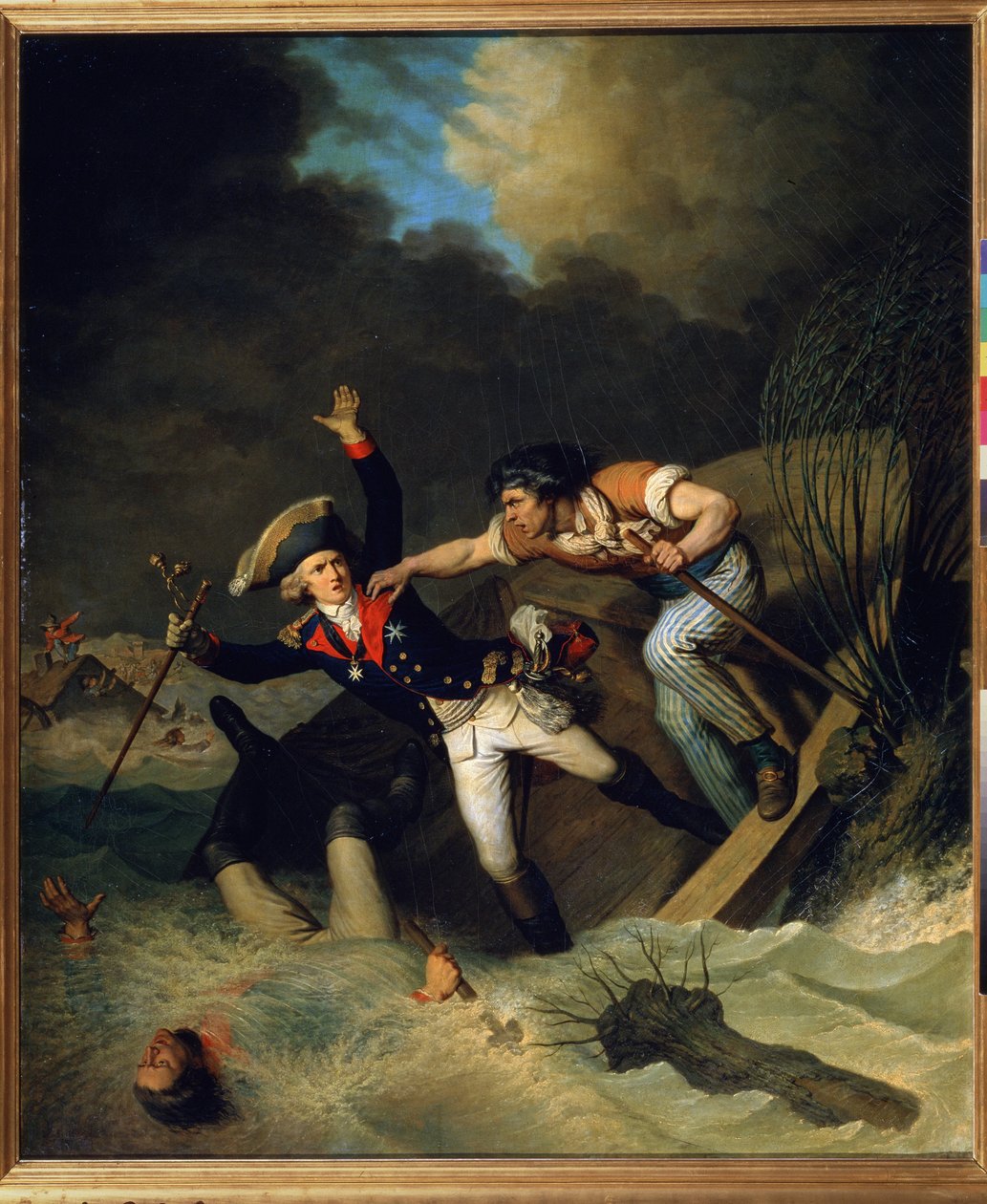 Hertug Leopold af Brunsvigs død, under oversvømmelsen af ​​Brunsvig i 1785. (Leopolds død af Brunsvig, under en oversvømmelse i Brunsvig i 1785). Maleri af Pierre Alexandre de Wille (1748-1821). Olie på lærred af Pierre Alexandre Wille