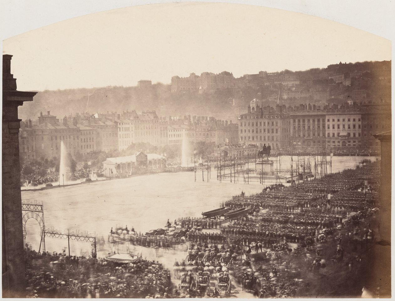 Samling af tropper for Napoleon III, Place Bellecour de Lyon,1860 (foto) af Pierre Ambroise Richebourg