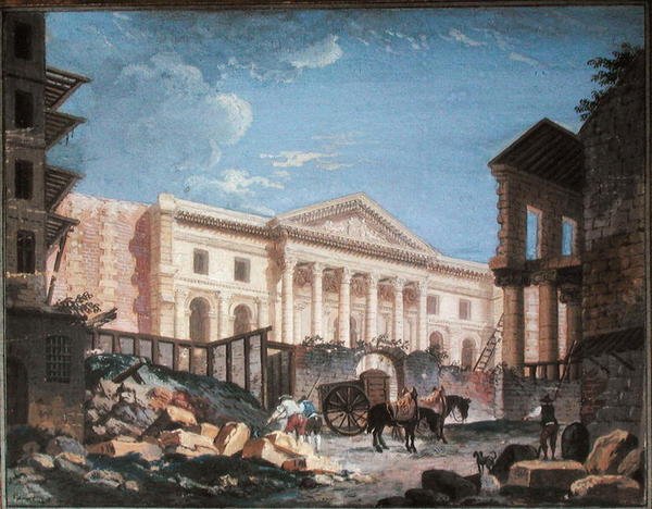 Opførelse af Academie de Chirurgie, Paris, ca. 1780-89 (gouache på papir) af Pierre Antoine Demachy
