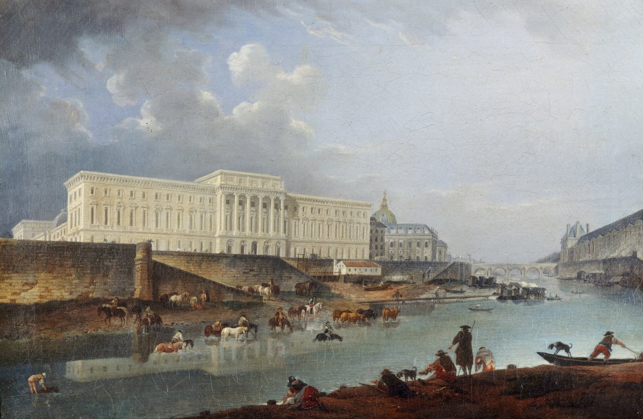 Hôtel de la Monnaie, Quai de Conti og Seinen, set fra Pointe de la Cité, 1777. af Pierre Antoine Demachy