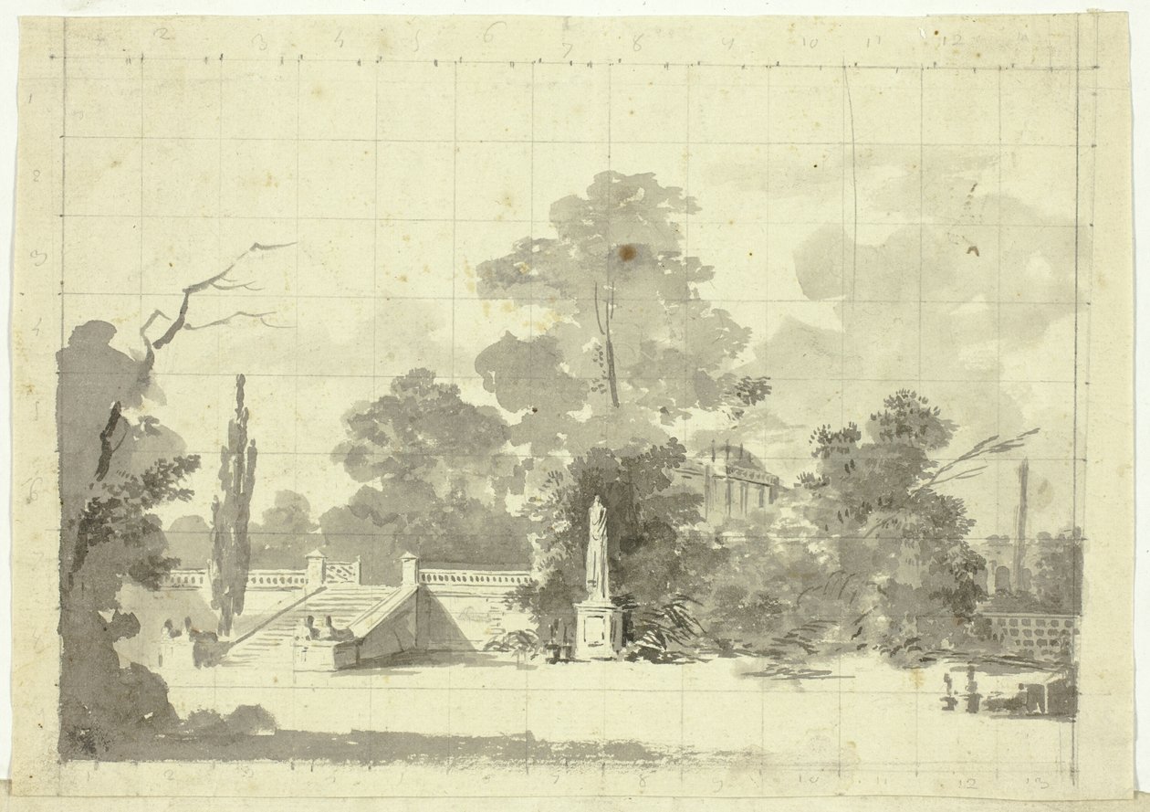 Udsigt over parken ved Versailles: Trappe med to par sfinkser af Pierre Antoine Mongin