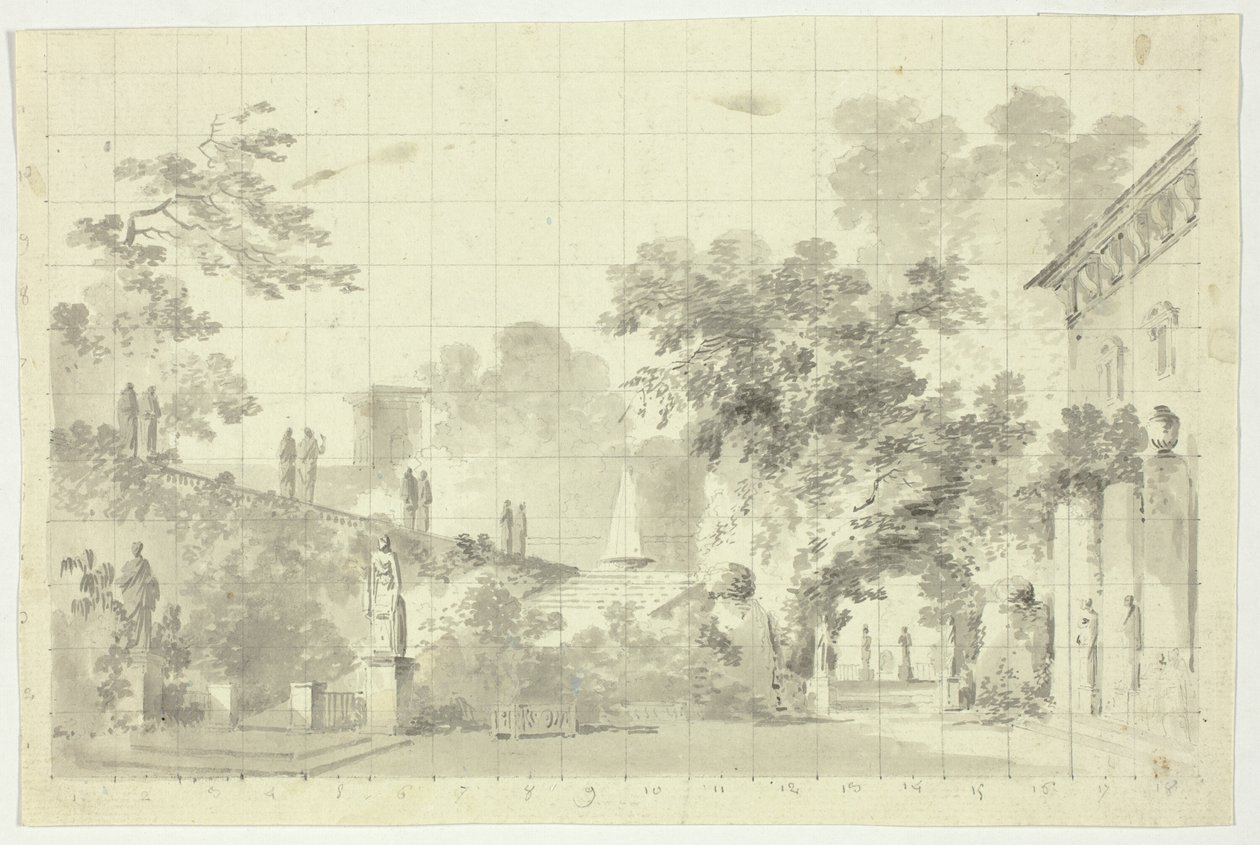 Udsigt over parken ved Versailles: Statuer og en fontæne af Pierre Antoine Mongin