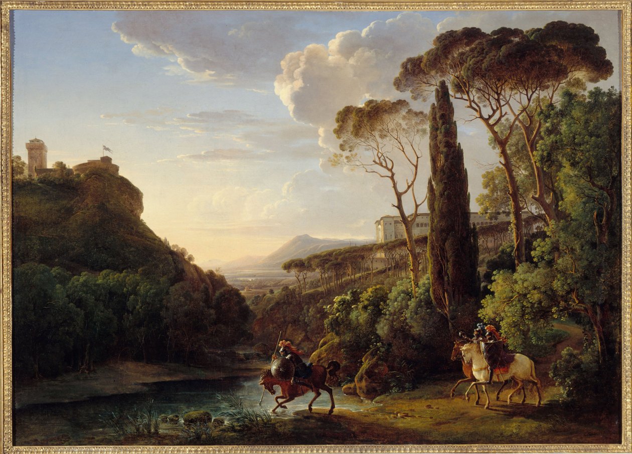 Italiensk landskab med tre riddere af Pierre Athanase Chauvin