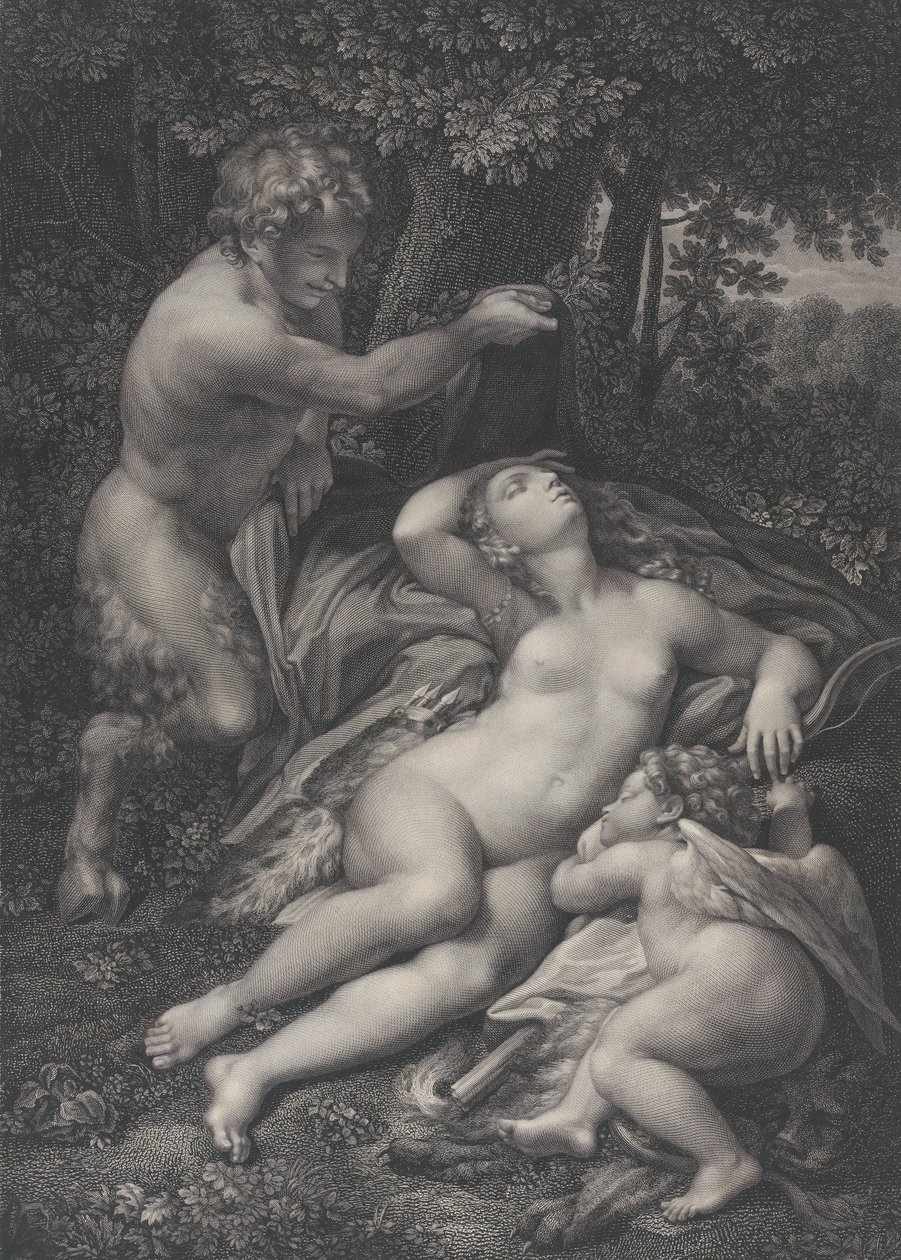 En satyr, der opdager den sovende Venus, med Amor liggende ved hendes side, 1801. af Pierre Audouin