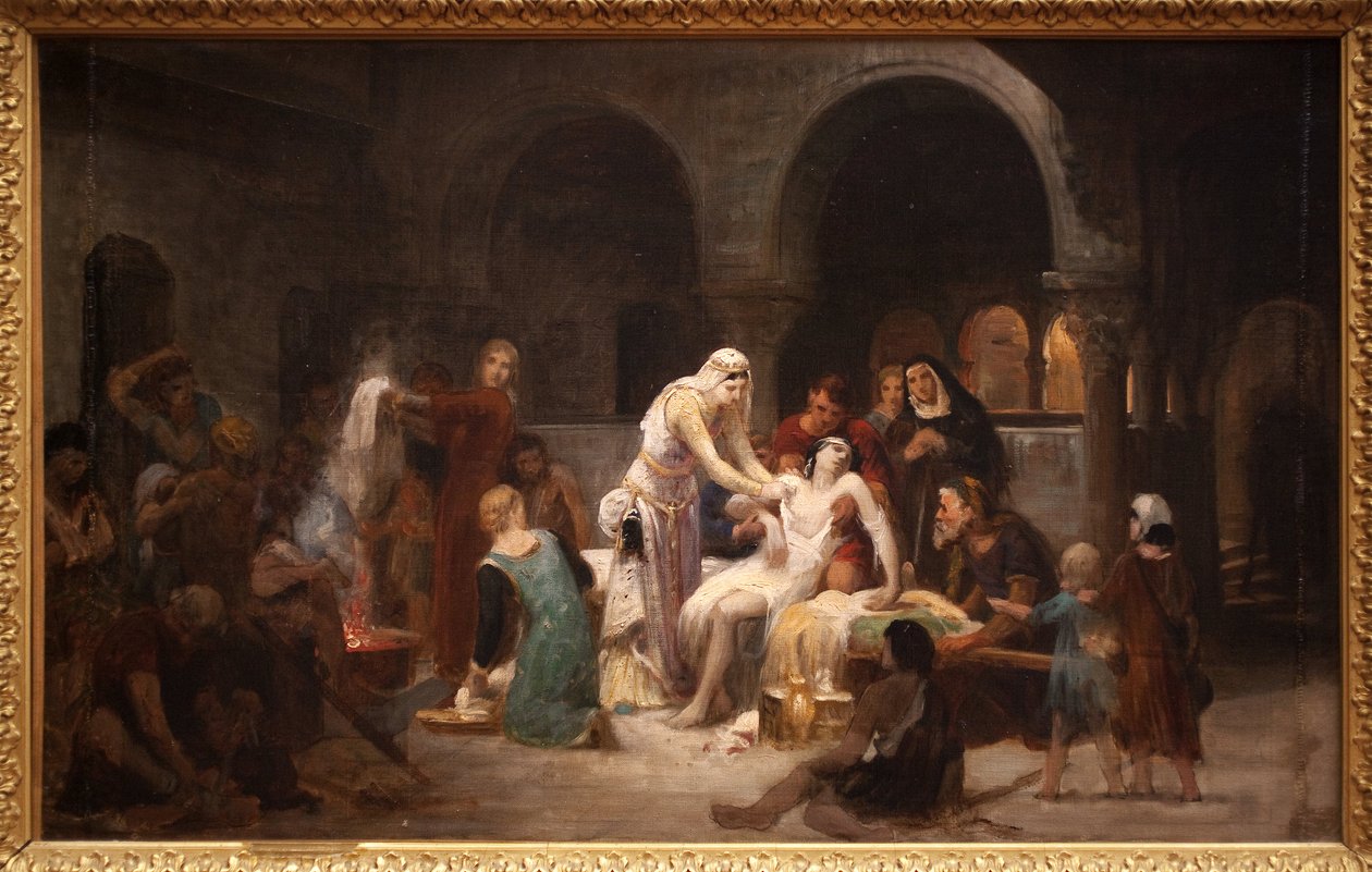 Den hellige Elizabeth af Ungarn (1207-1231) tager sig af de syge. Maleri af Pierre Auguste Cot (1837-1883), olie på lærred af Pierre Auguste Cot