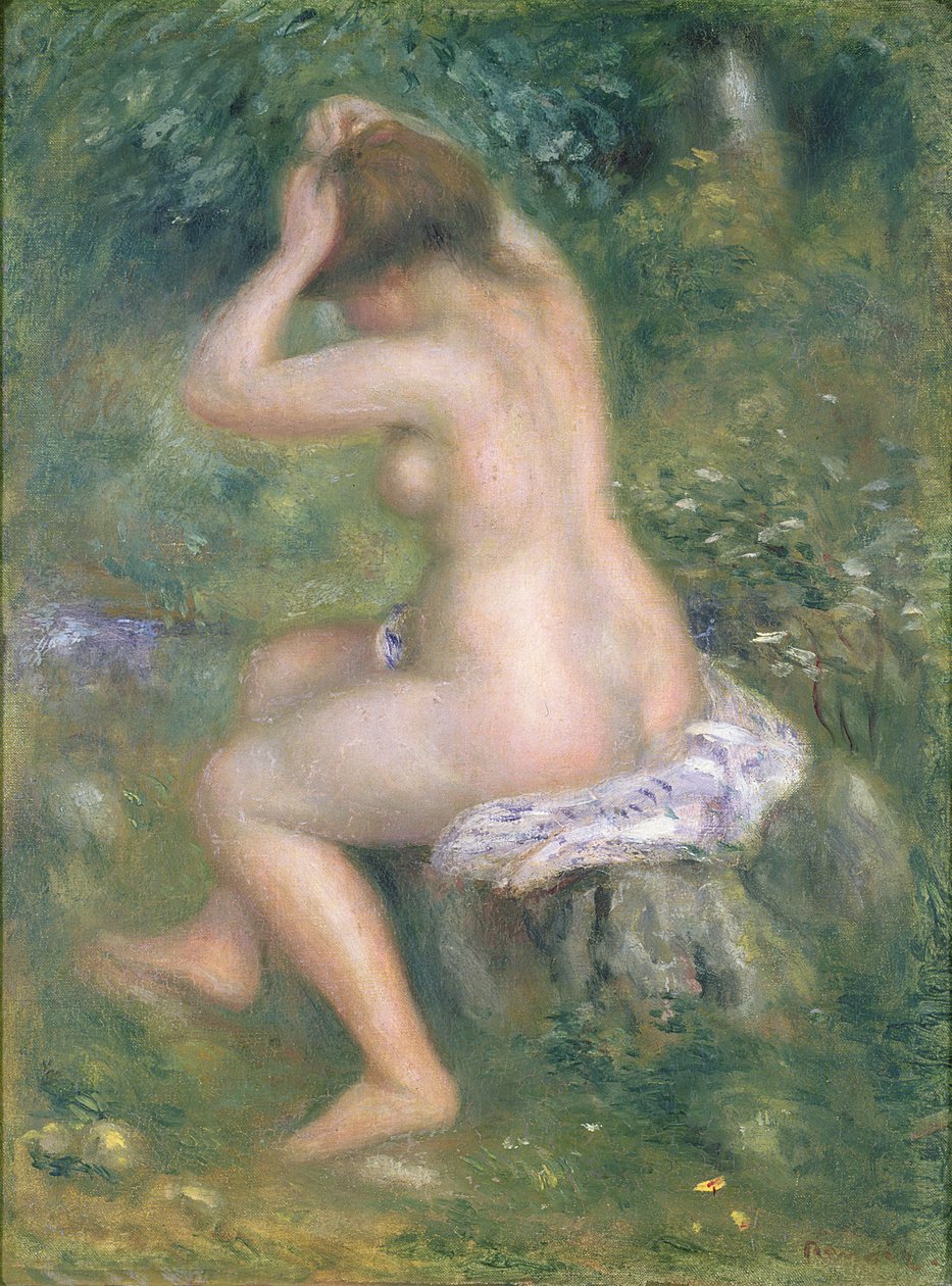A Bather, ca. 1885-90 (olie på lærred) af Pierre Auguste Renoir