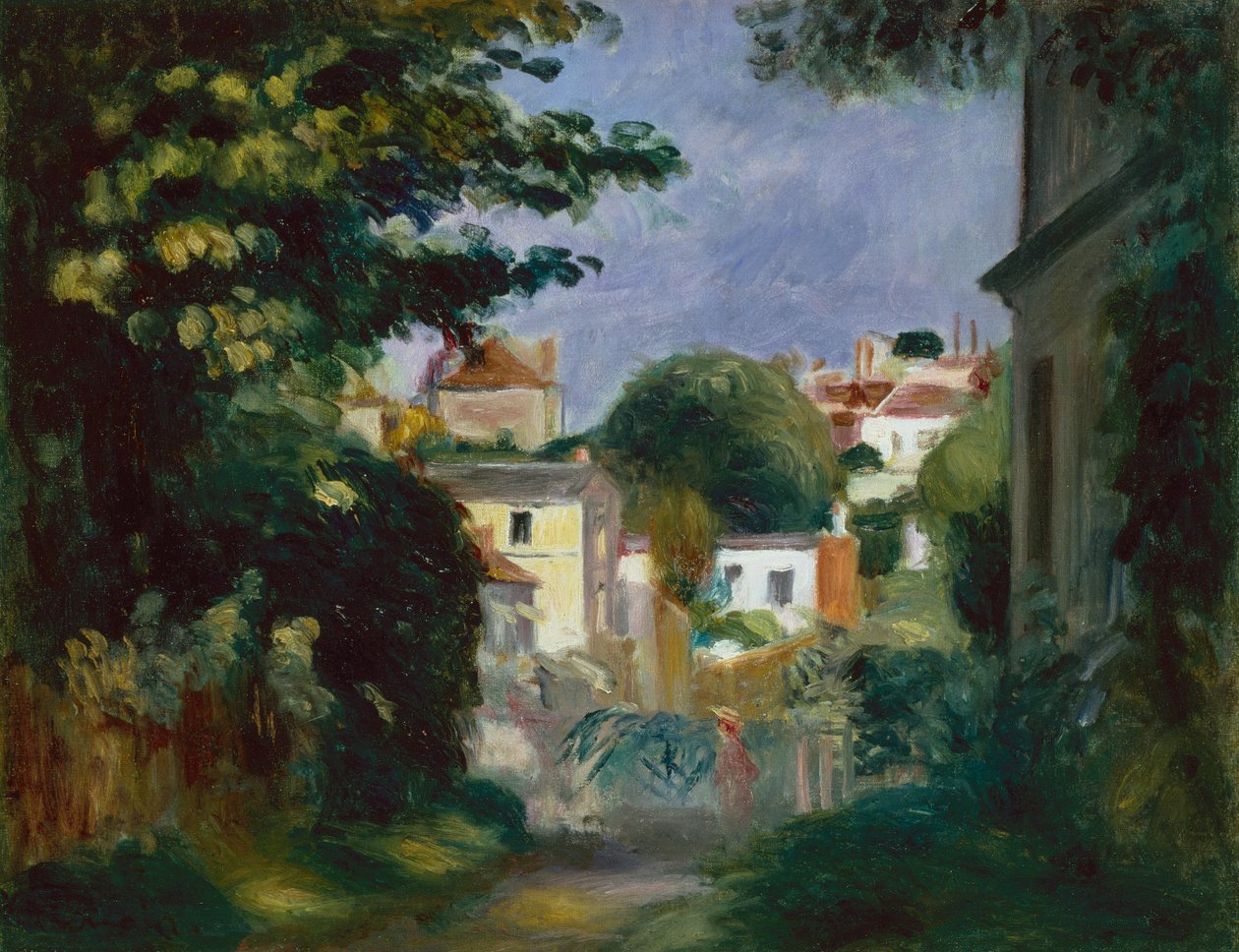 Et hus og en person blandt træerne (olie på lærred) af Pierre Auguste Renoir