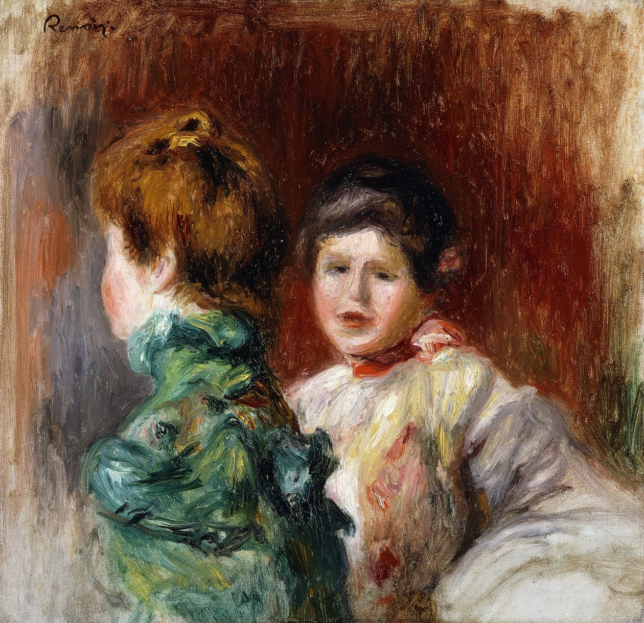 En skitse af to kvinders hoveder; Esquisse, Deux Tetes de Femmes, 1895 af Pierre Auguste Renoir