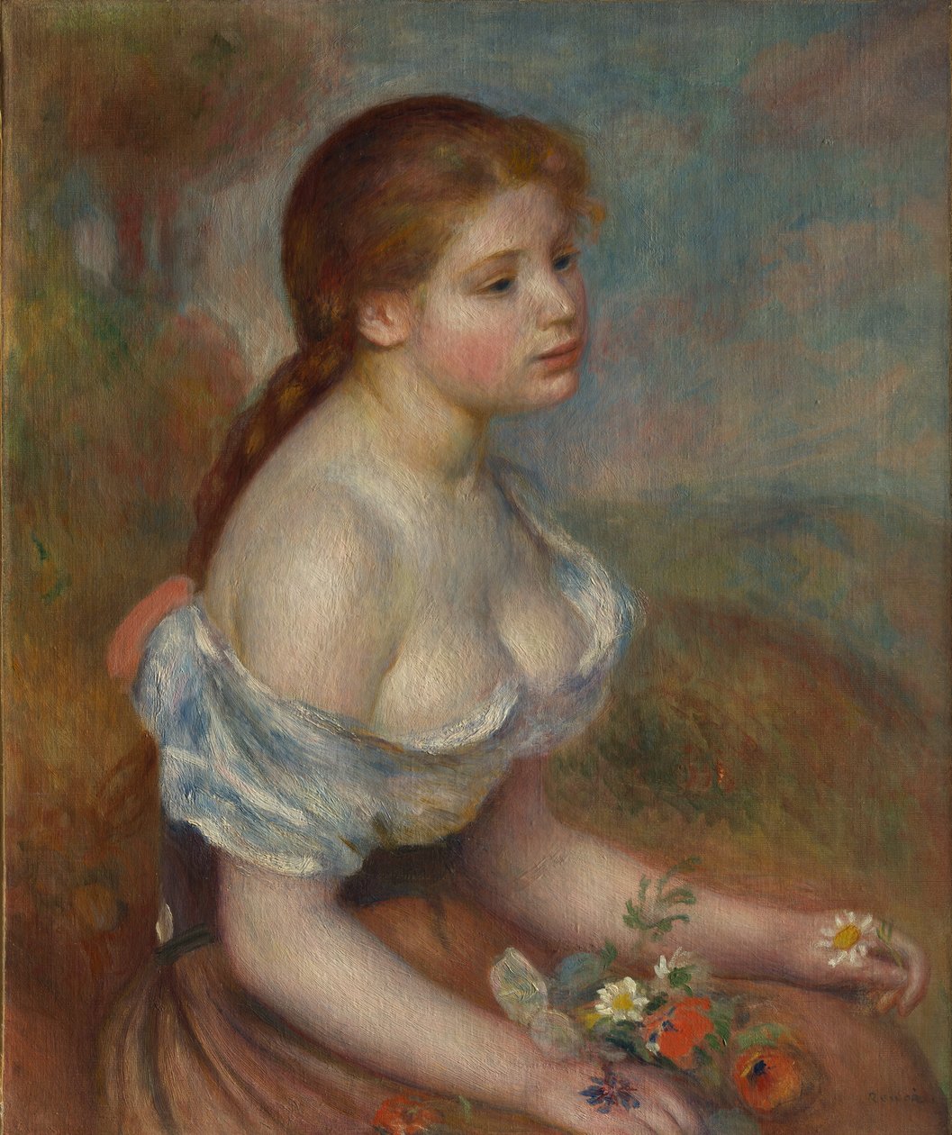 En ung pige med tusindfryd, 1889. af Pierre Auguste Renoir