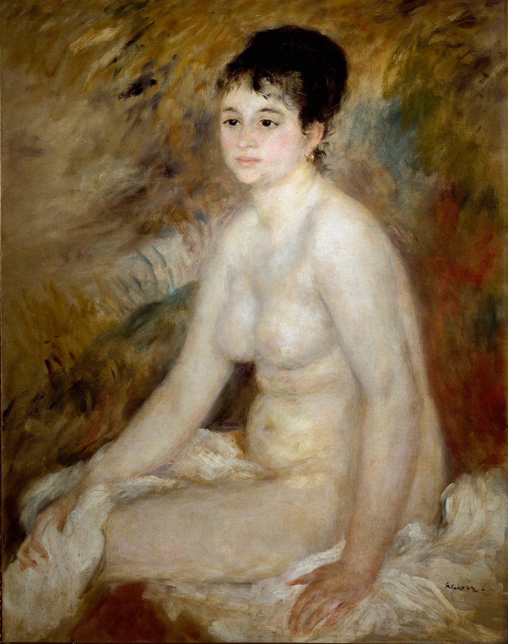 Efter badet. Portræt af en siddende nøgen kvinde. Maleri af Pierre Auguste Renoir (Pierre-Auguste af Pierre Auguste Renoir