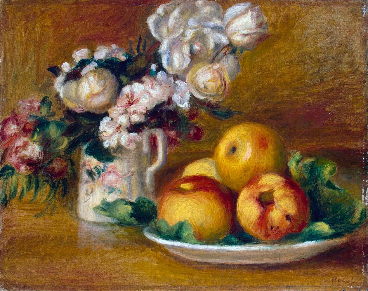 Æbler og blomster, c1895. af Pierre Auguste Renoir