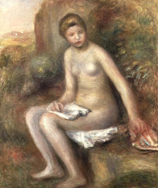 Bader på en klippe af Pierre Auguste Renoir